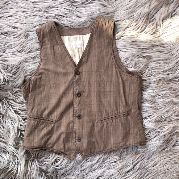 Vintage y2k Utility Dark Academia Brown Plaid Vest, Size L - Picture 2 of 7